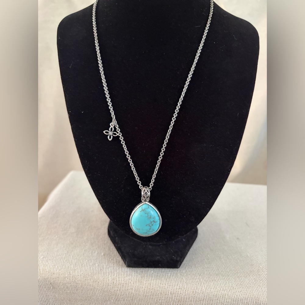 Turquoise Teardrop Pendant Necklace - Silver Chain